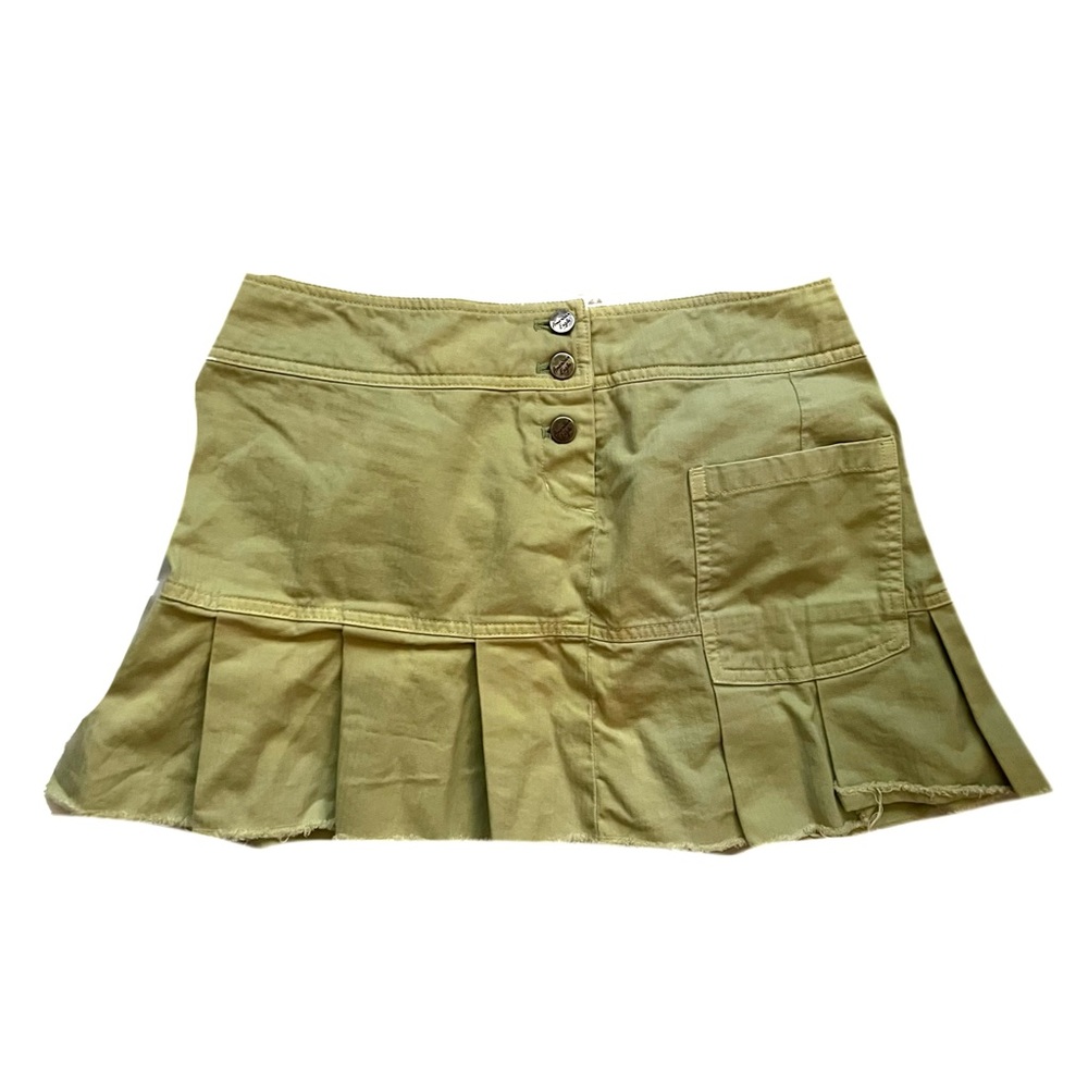 American Eagle Outfitters Early 2000s Light Green Pleated Denim Mini Skirt